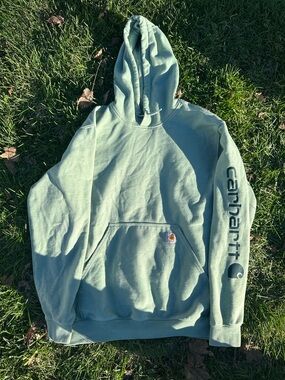 Carhartt Sage Green Crewneck Hoodie with Sleeve Logo
